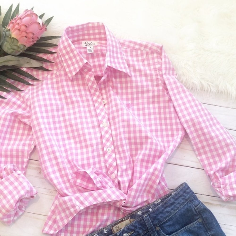 Lilly Pulitzer Pink Gingham Button Down Shirt 8